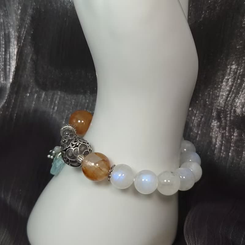 手鍊 藍光 月光石 膠花水晶 藍髮晶 海藍寶 海草瑪瑙 葫蘆 銀飾