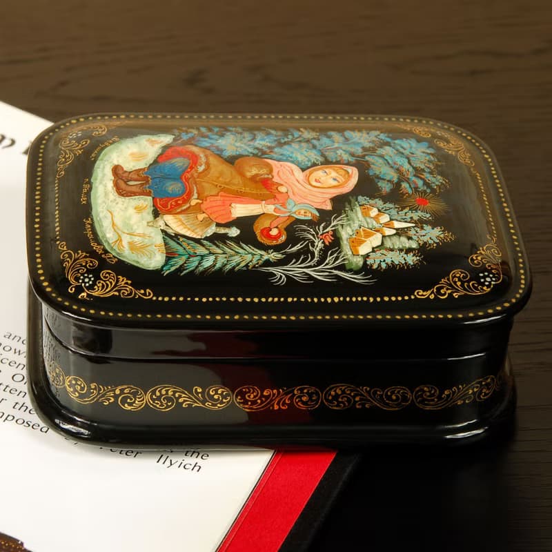 Winter Maiden lacquer box snow fairy tale folk art Christmas Gift Wrapping