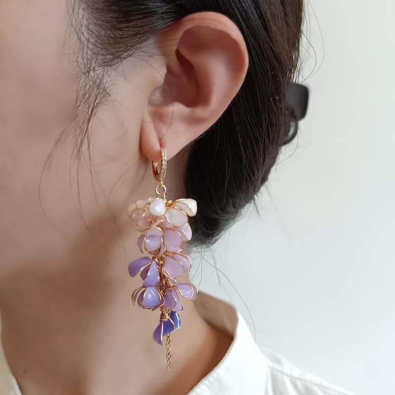 1KM溫柔的沉醉•紫藤花串樹脂耳環