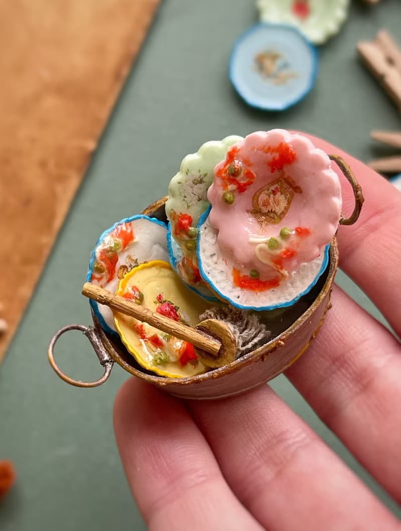 A miniature basin with dirty dishes