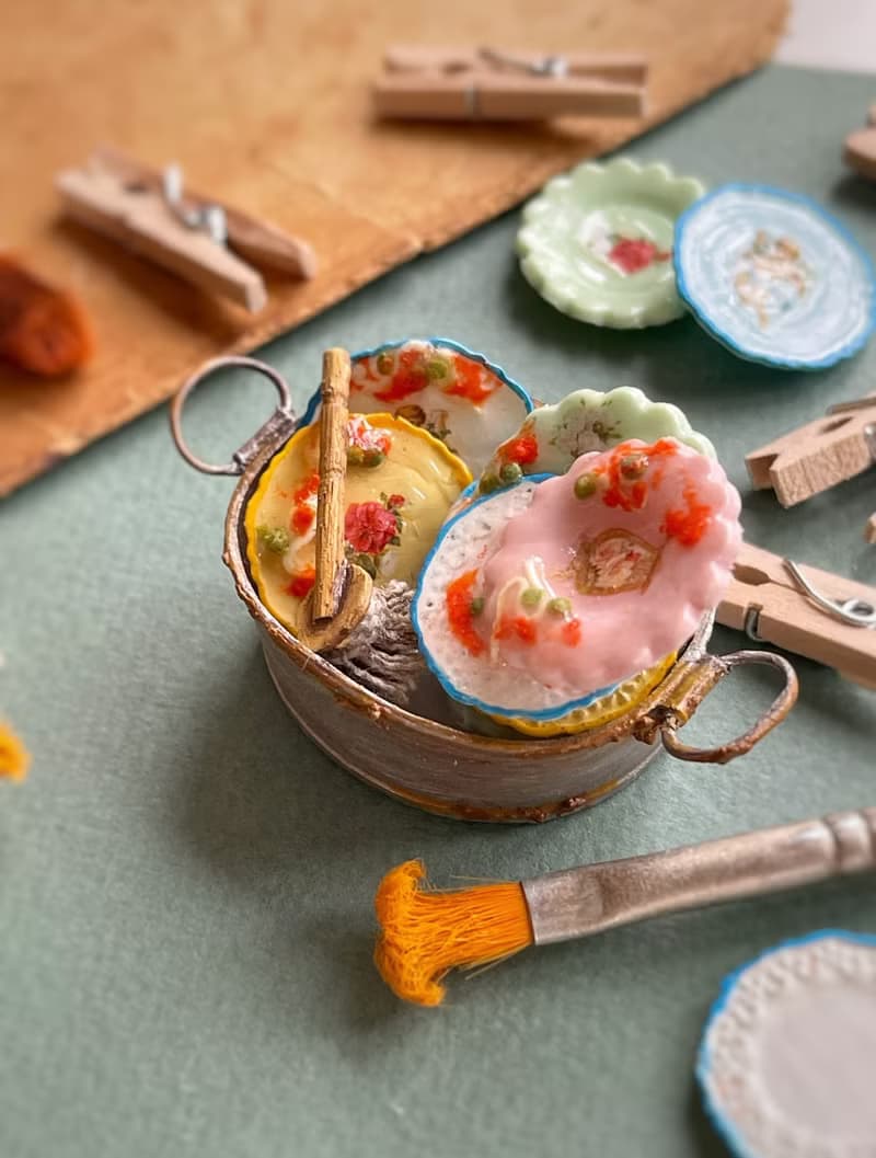 A miniature basin with dirty dishes