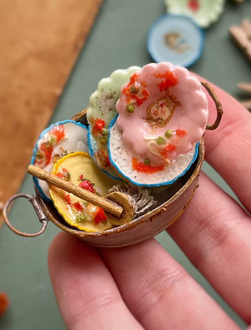 A miniature basin with dirty dishes