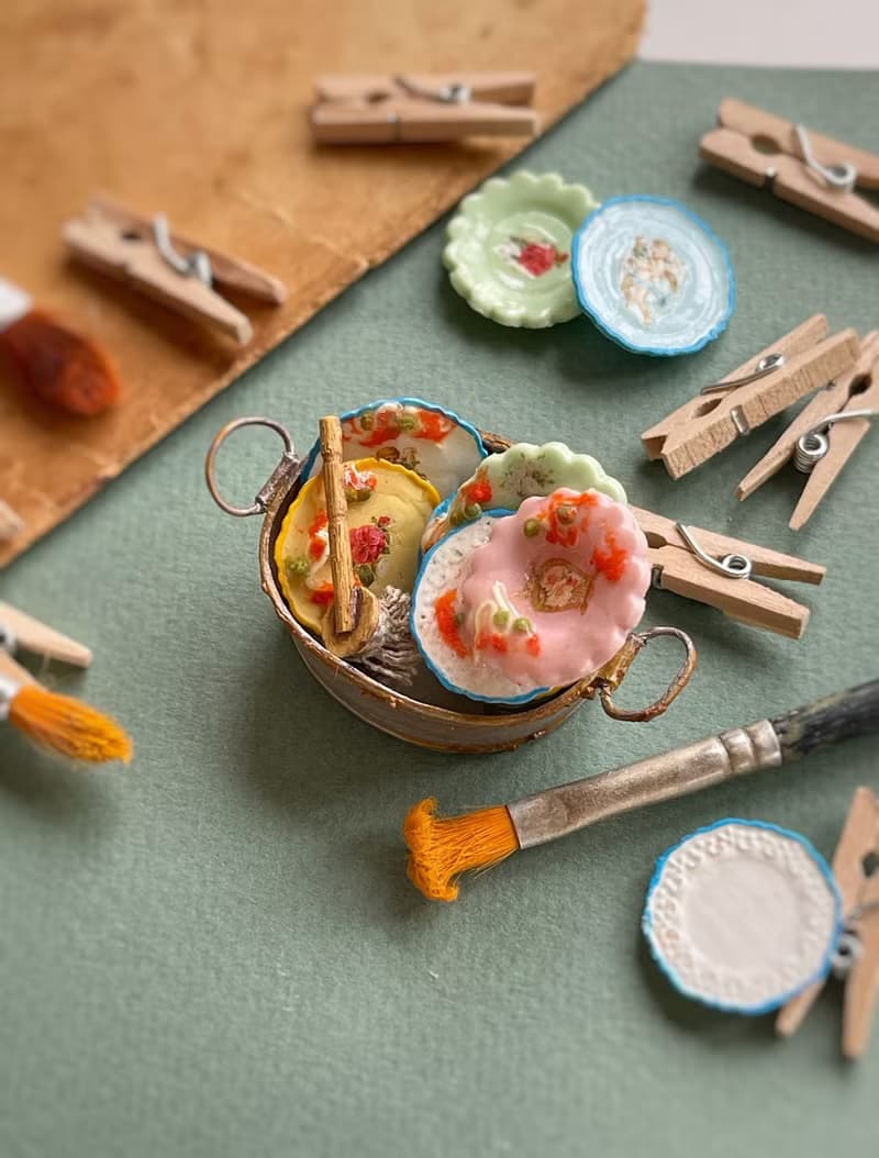 A miniature basin with dirty dishes