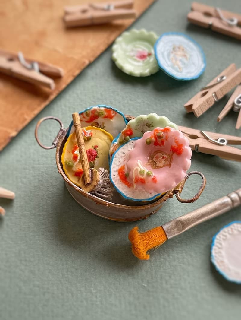 A miniature basin with dirty dishes