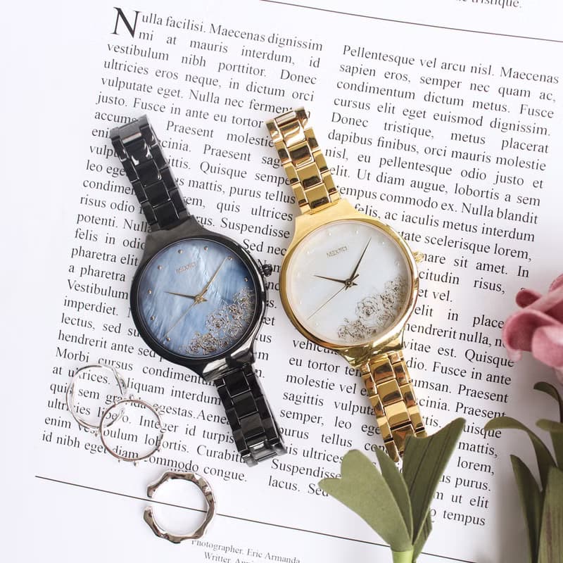 Elegant Glitter 玫瑰花貝殼面優雅女錶手錶  EG-11402 金色