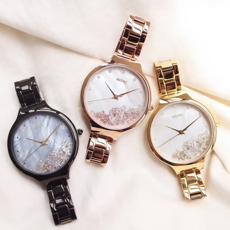 Elegant Glitter 玫瑰花貝殼面優雅女錶手錶  EG-11402 金色