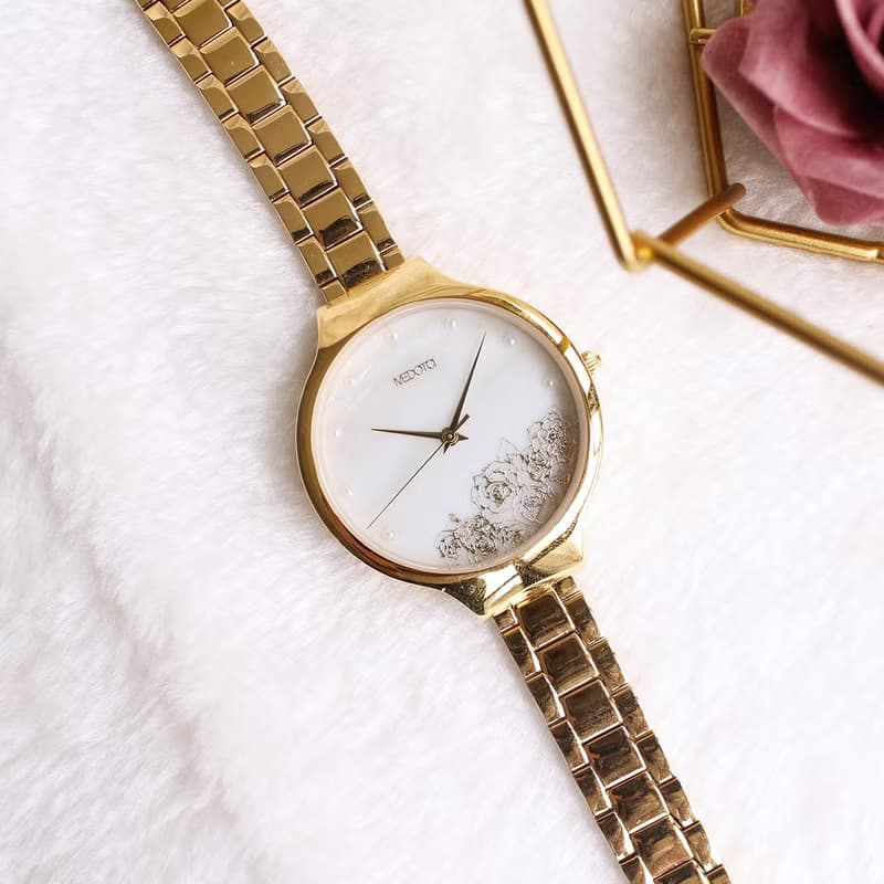 Elegant Glitter 玫瑰花貝殼面優雅女錶手錶  EG-11402 金色