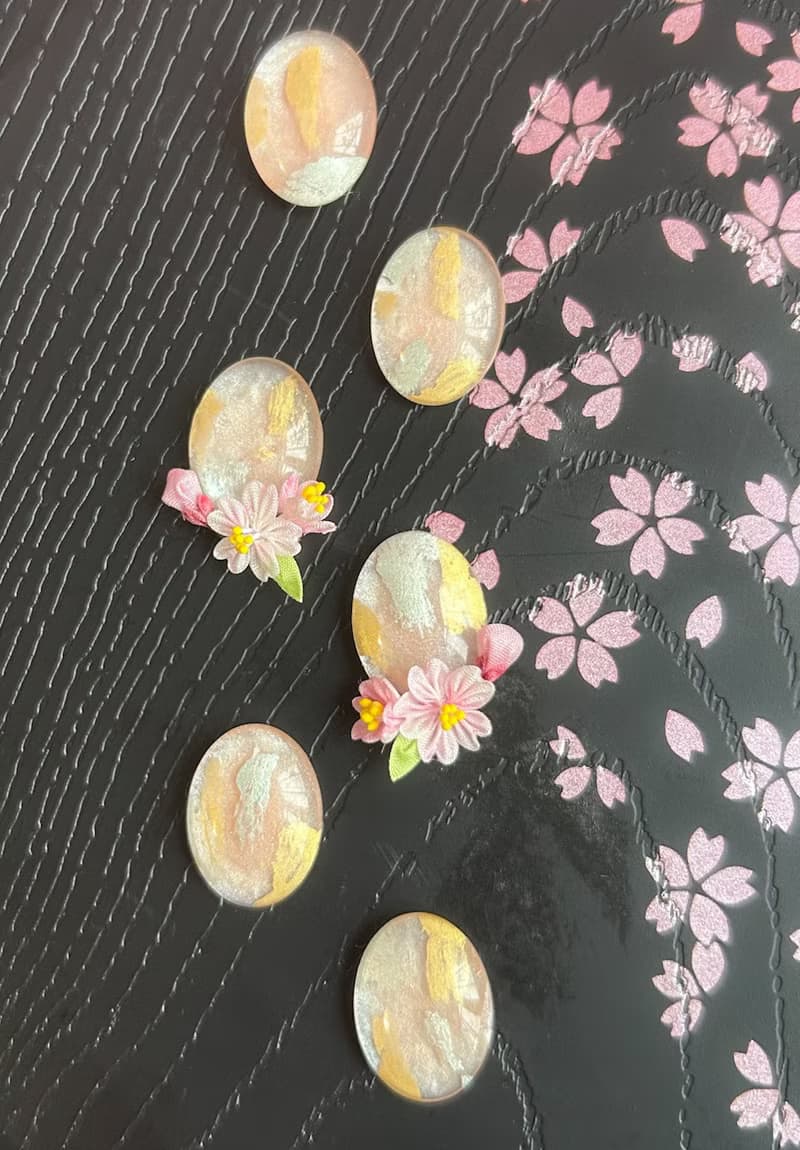 2025櫻系列 手繪寶石風櫻花枝耳環 細工布花