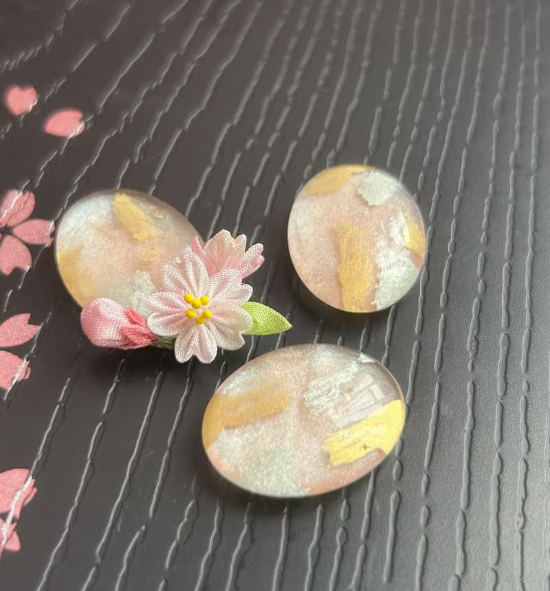 2025櫻系列 手繪寶石風櫻花枝耳環 細工布花