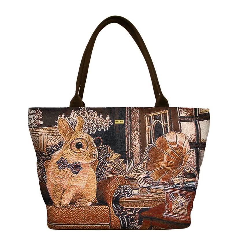 肩背托特包 大容量 / 防潑水 平織緹花 兔宅子