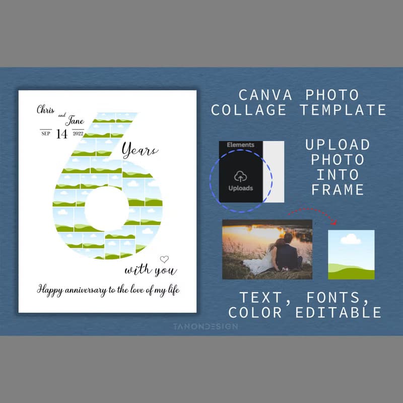 【數位】0-9 Number Photo collage Editable Canva Template, Anniversary Gift, Brthday Gift
