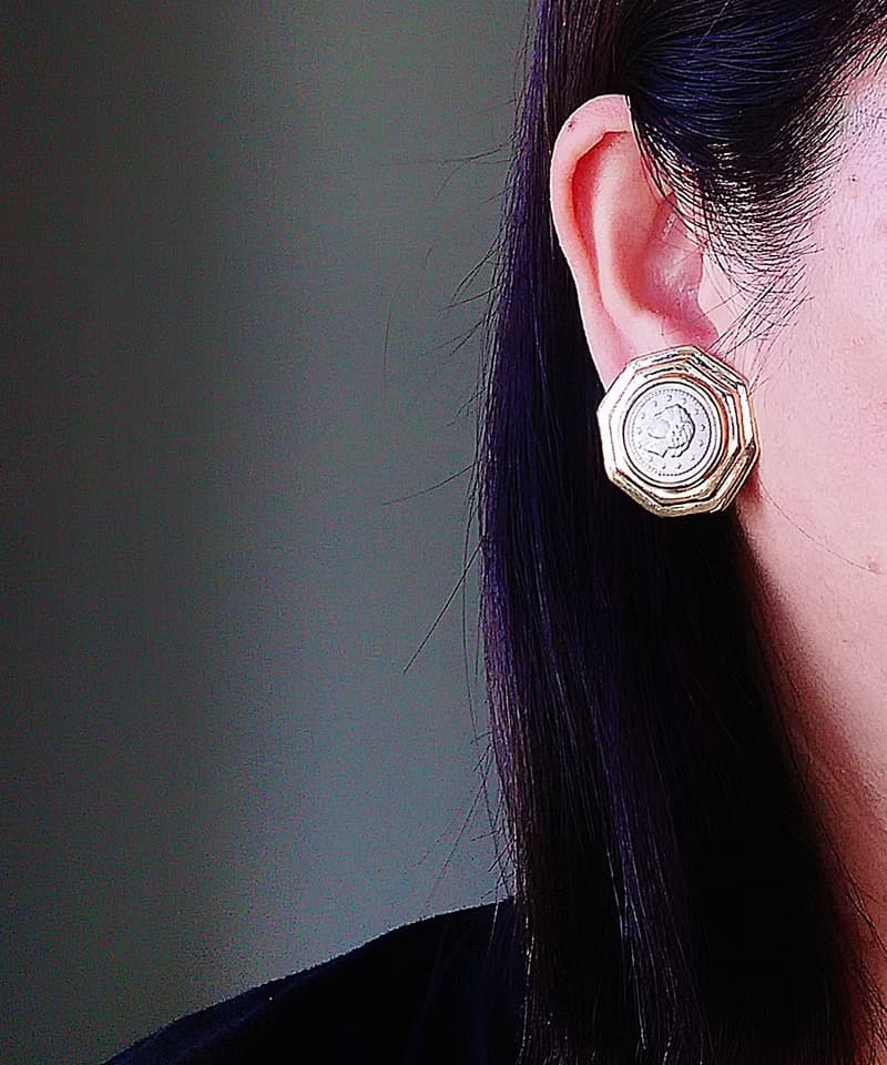 vintage jewelry  經典硬幣浮雕風格 夾式耳環