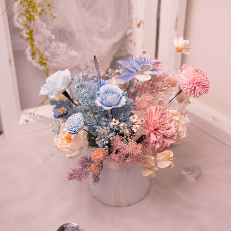 【夢幻】 漸層永生花 乾燥花開幕盆栽 新居賀禮 / 升遷 桌花 盆花