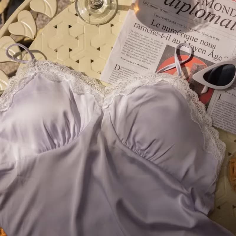 凝光緞細肩帶背心蕾絲套裝2入組