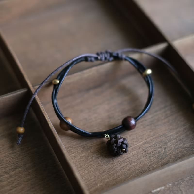 小圓松果 皮革手鍊 (焦茶)