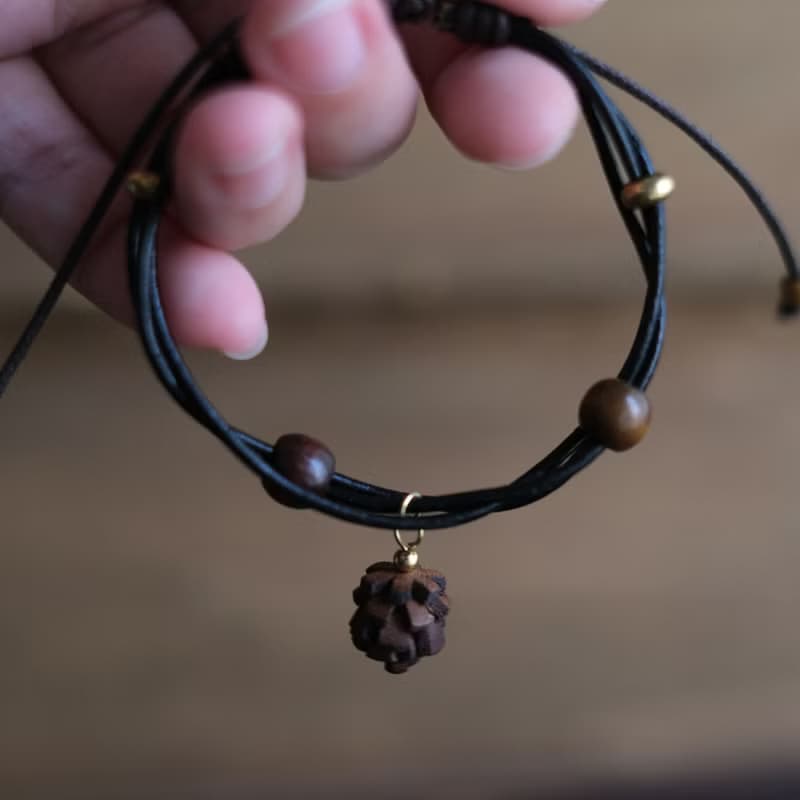 小圓松果 皮革手鍊 (焦茶)