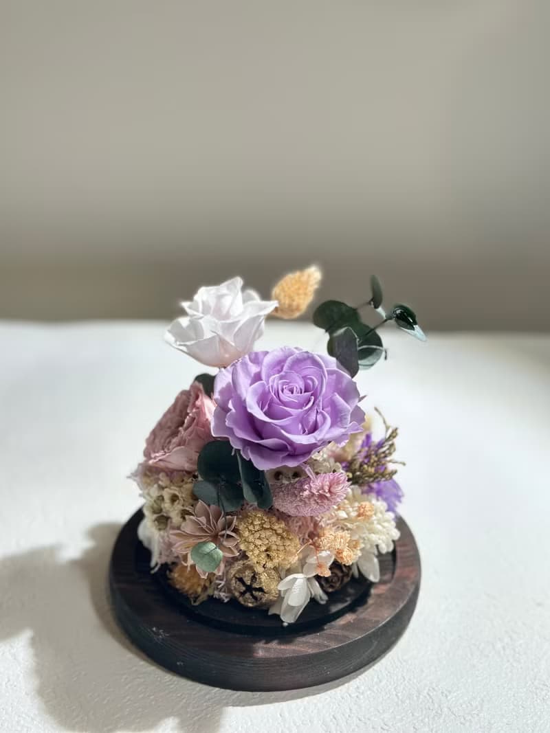 浪漫粉永生玫瑰花花玻璃罩 禮物 情人節禮物 花禮