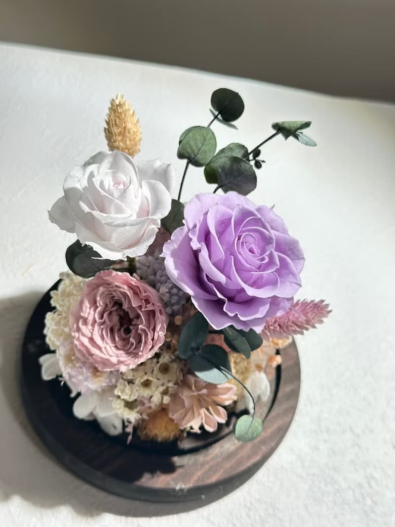 浪漫粉永生玫瑰花花玻璃罩 禮物 情人節禮物 花禮