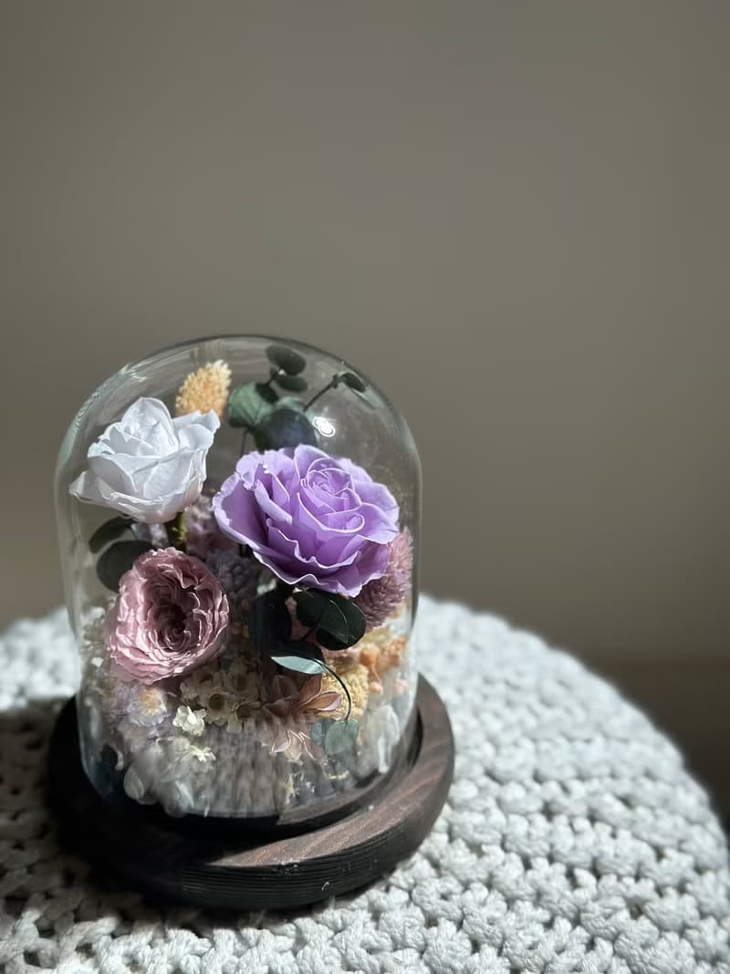 浪漫粉永生玫瑰花花玻璃罩 禮物 情人節禮物 花禮