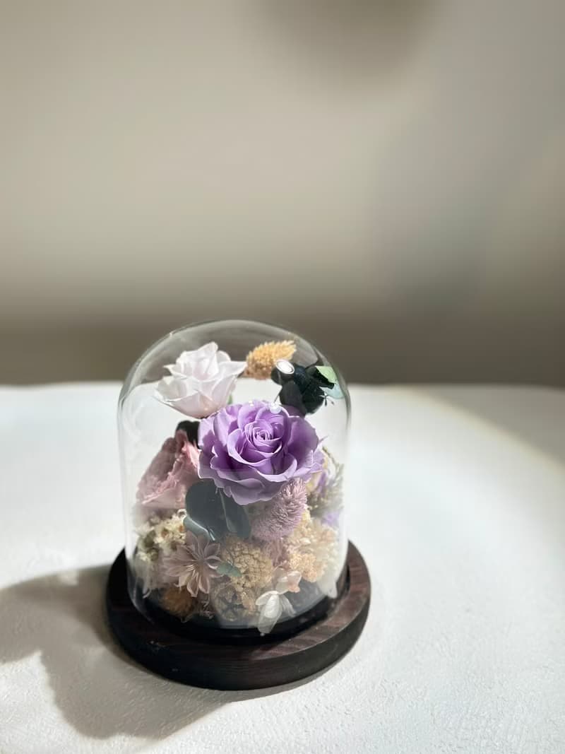 浪漫粉永生玫瑰花花玻璃罩 禮物 情人節禮物 花禮