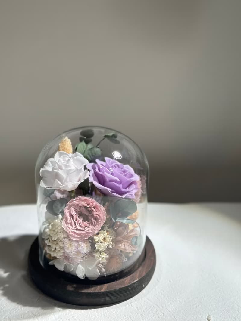 浪漫粉永生玫瑰花花玻璃罩 禮物 情人節禮物 花禮