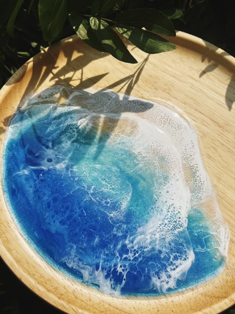 【現貨】海洋海浪藍綠圓木盤