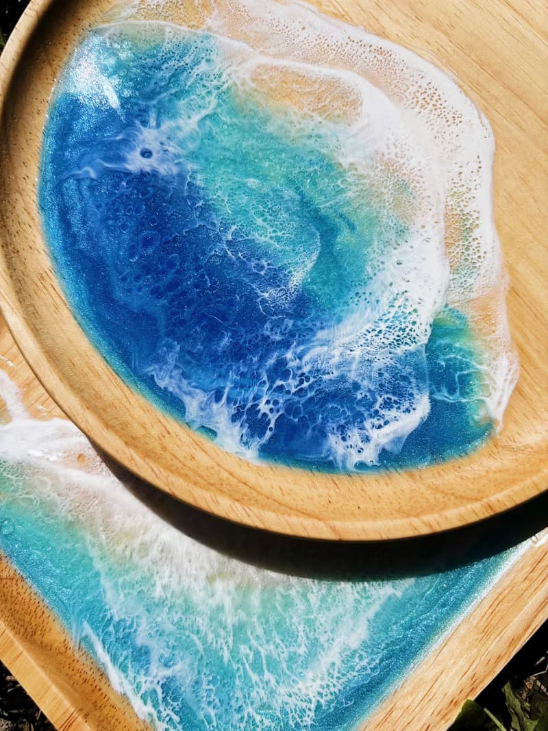 【現貨】海洋海浪藍綠圓木盤