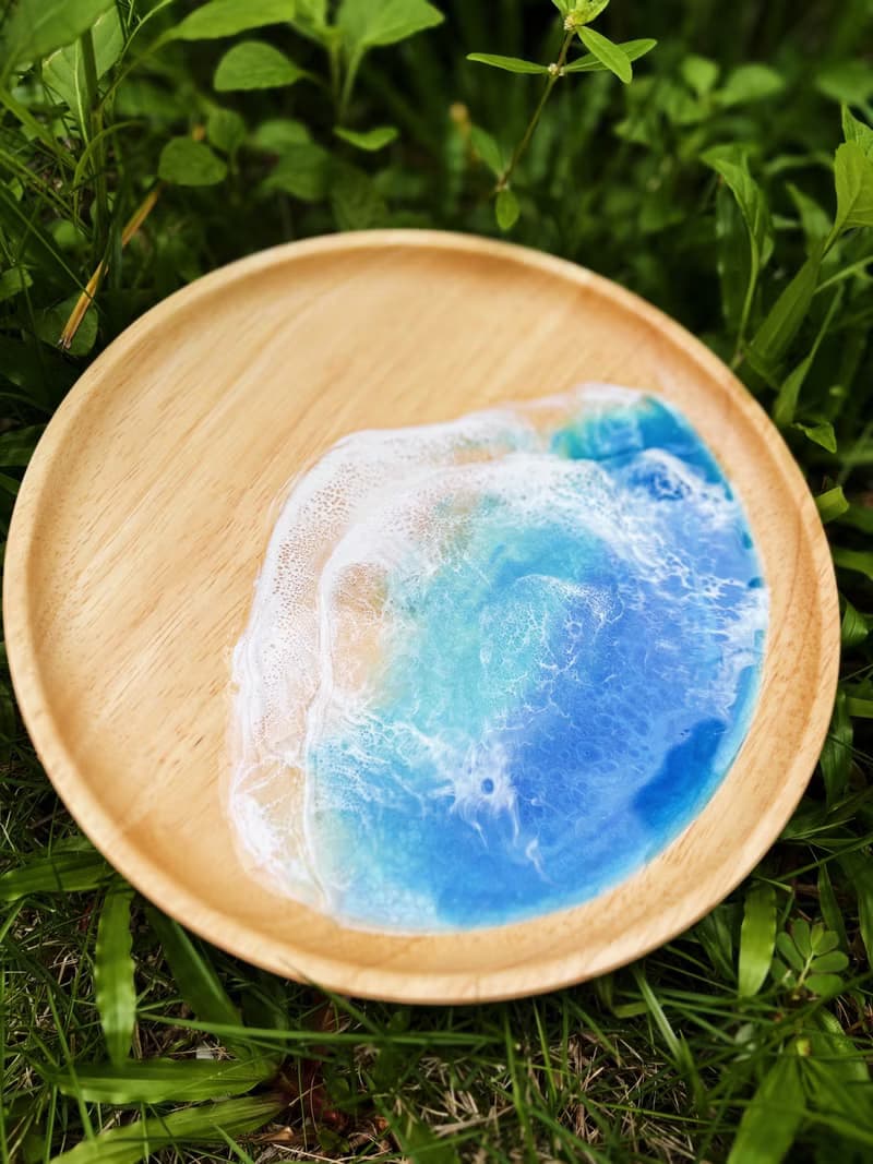 【現貨】海洋海浪藍綠圓木盤