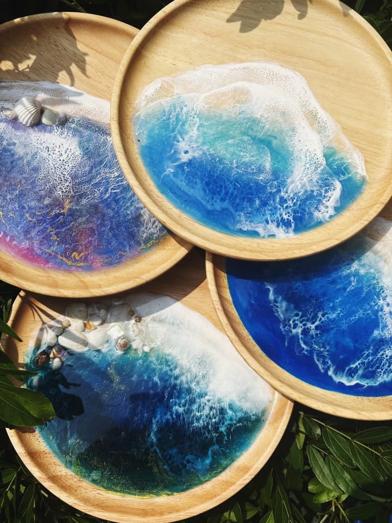 【現貨】海洋海浪藍綠圓木盤