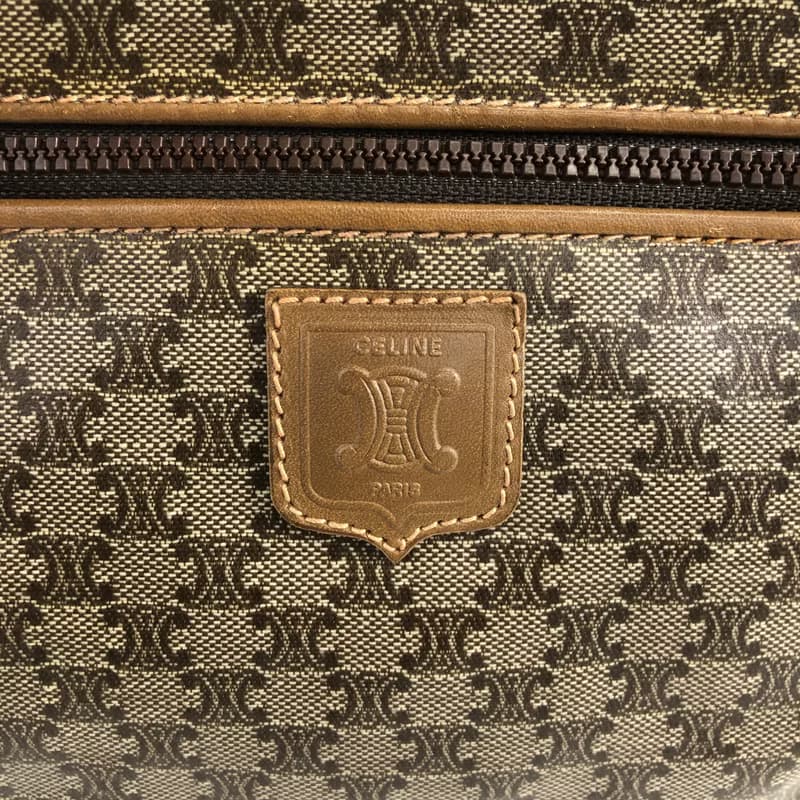 【 日本直送　名牌中古包 】CELINE セリーヌ マカダム ショルダーバッグ ベージュ ブラゾン型押し vintage ヴィンテージ オールド 72hdhd