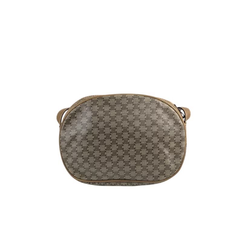 【 日本直送　名牌中古包 】CELINE セリーヌ マカダム ショルダーバッグ ベージュ ブラゾン型押し vintage ヴィンテージ オールド 72hdhd