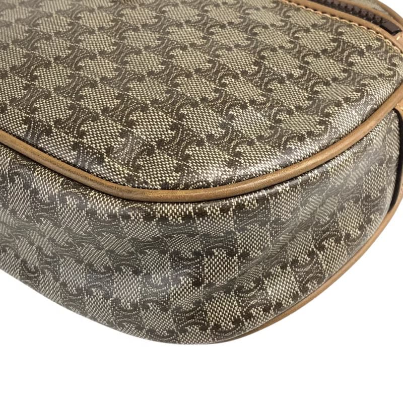 【 日本直送　名牌中古包 】CELINE セリーヌ マカダム ショルダーバッグ ベージュ ブラゾン型押し vintage ヴィンテージ オールド 72hdhd
