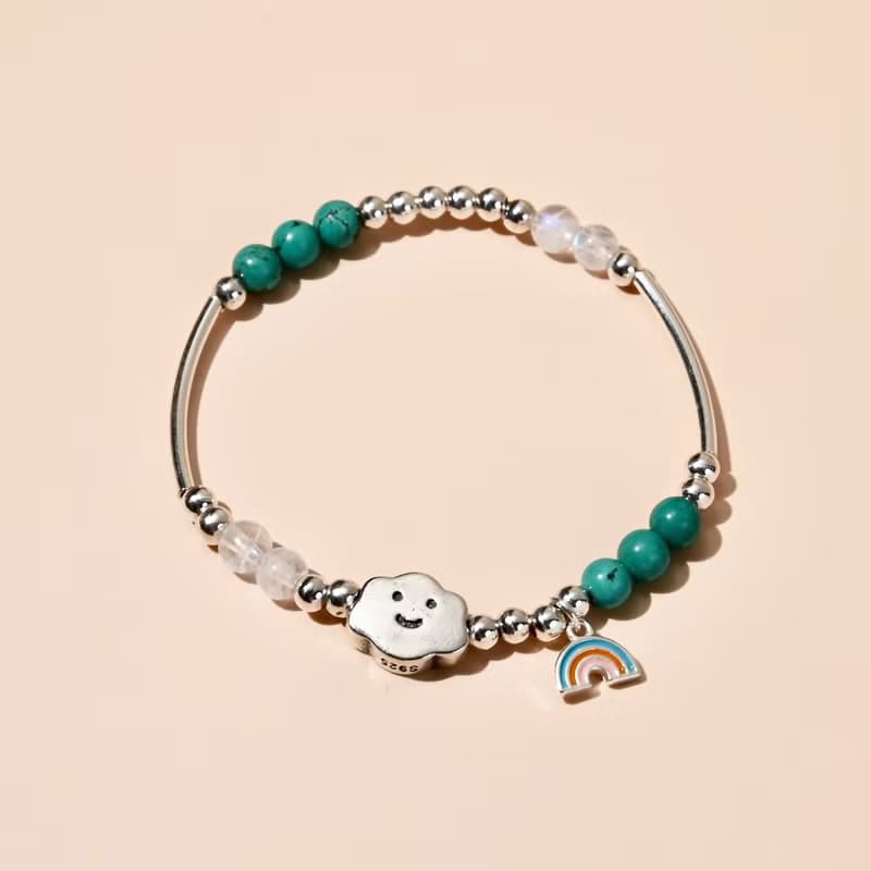 雲朵系列-兒童手鍊/手工串珠 | 綠松石*月光石