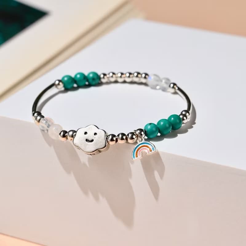 雲朵系列-兒童手鍊/手工串珠 | 綠松石*月光石