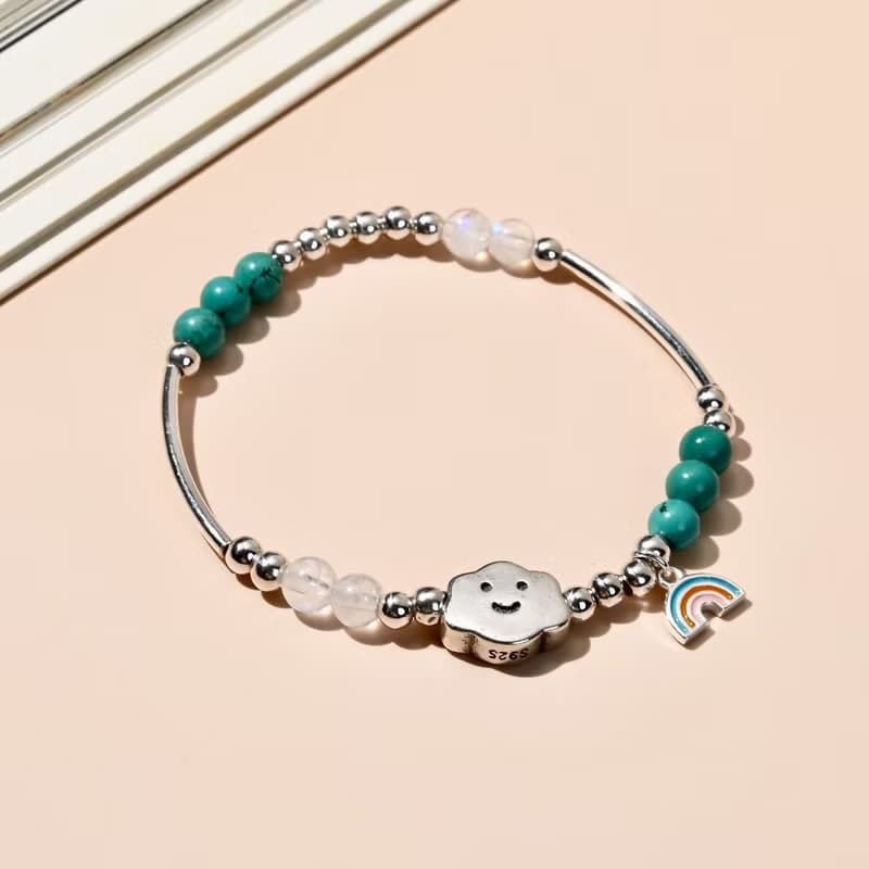 雲朵系列-兒童手鍊/手工串珠 | 綠松石*月光石