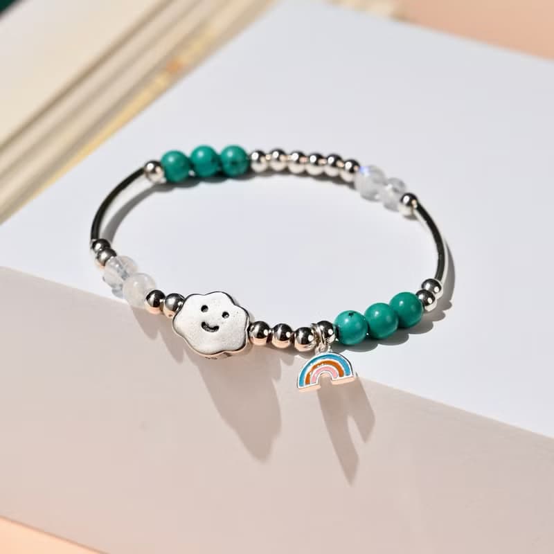 雲朵系列-兒童手鍊/手工串珠 | 綠松石*月光石