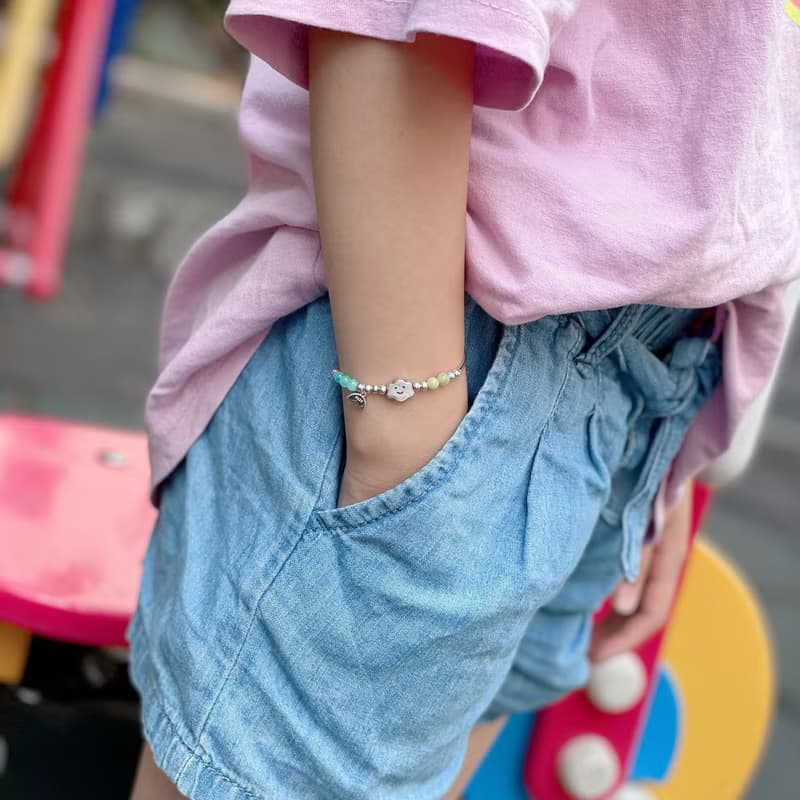 雲朵系列-兒童手鍊/手工串珠 | 綠松石*月光石