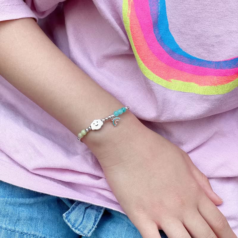 雲朵系列-兒童手鍊/手工串珠 | 綠松石*月光石