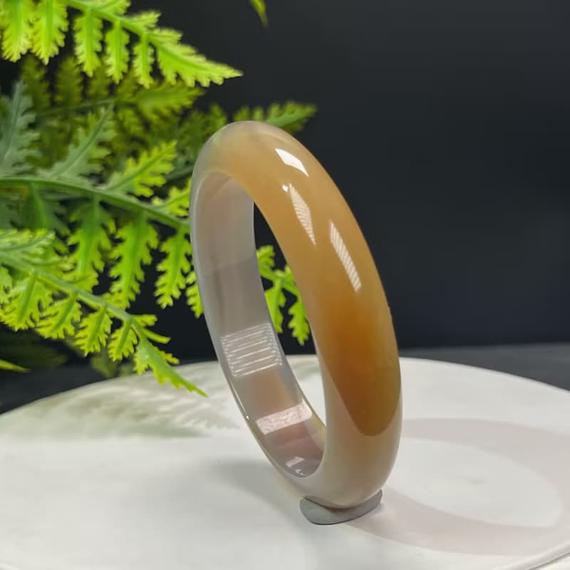 精品 漸變糖灰瑪瑙手鐲 53MM 冰潤起光玉髓手環 招財進寶吉祥福氣