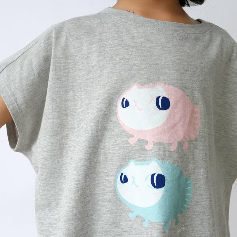 Kids Elio魚喵散步/兒童純棉Tshirt 落肩款 灰-中性版