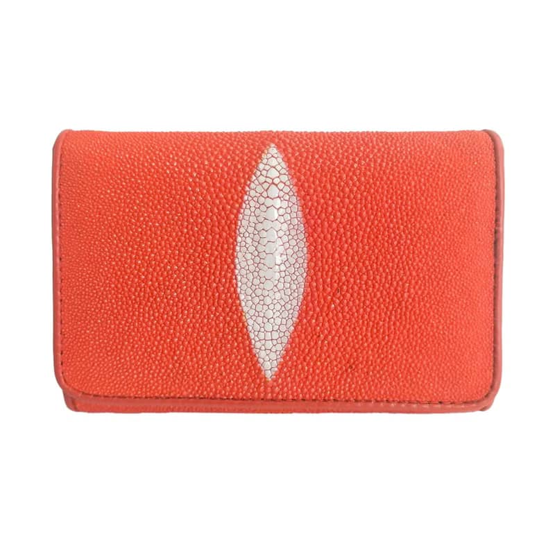 Women's Trfold wallet Orange Genuine Stingray Leather 1-eye Card Coin Small New