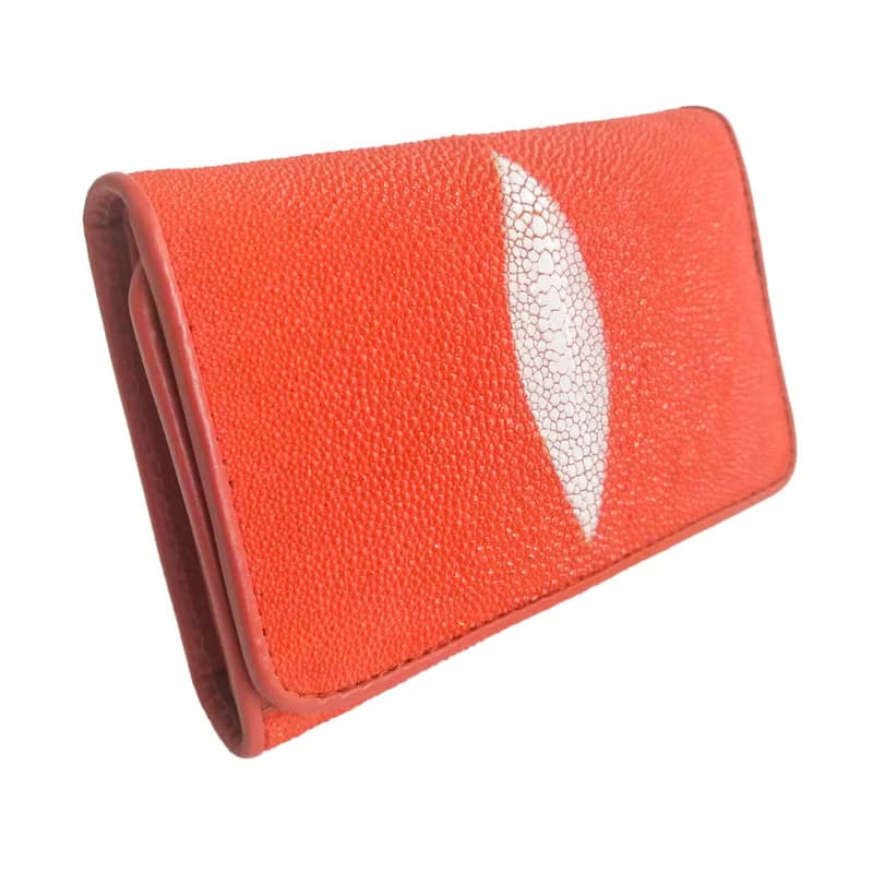 Women's Trfold wallet Orange Genuine Stingray Leather 1-eye Card Coin Small New