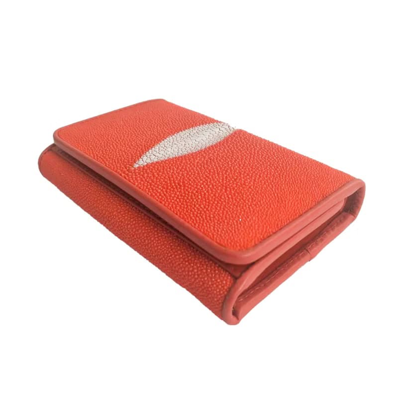 Women's Trfold wallet Orange Genuine Stingray Leather 1-eye Card Coin Small New