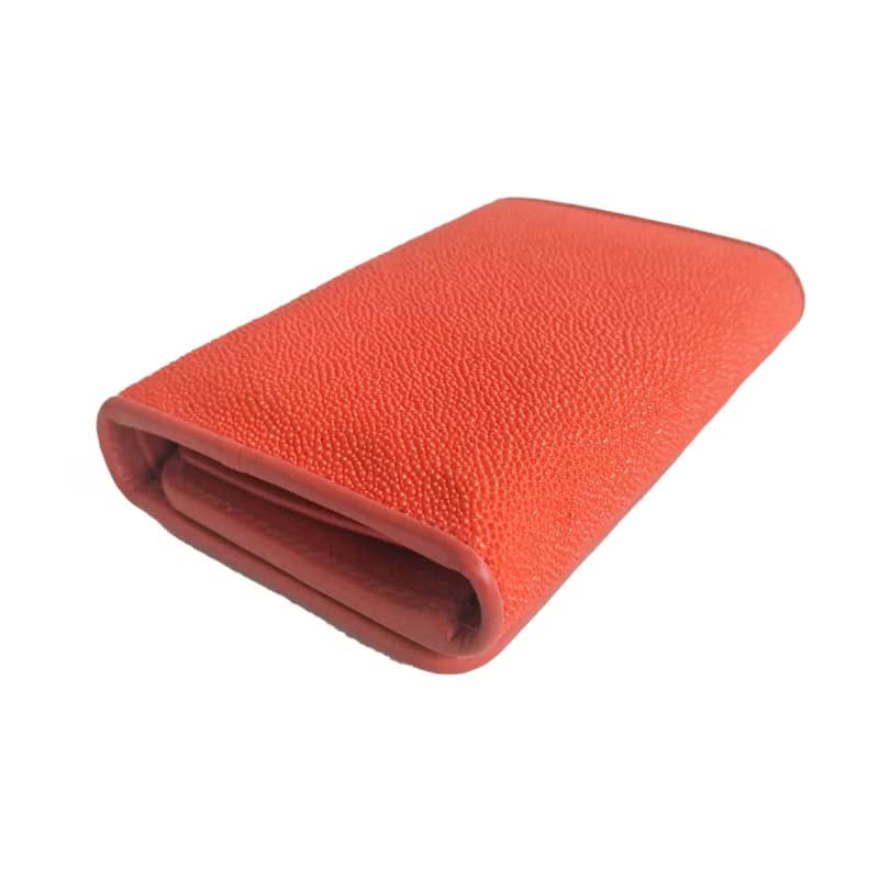 Women's Trfold wallet Orange Genuine Stingray Leather 1-eye Card Coin Small New