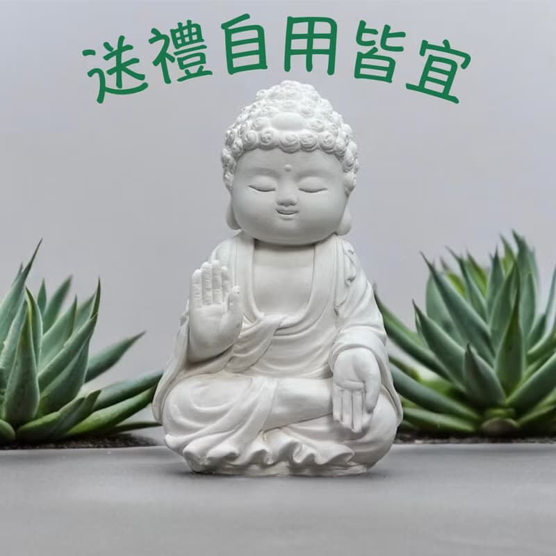 文青簡約風 淨念吉祥之向德小佛 原木底座系列 搭配永生花瓶