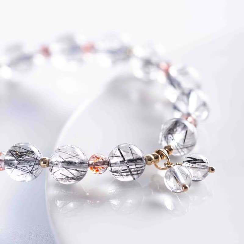 黑髮晶金草莓晶14KGF手鍊| 辟邪防小人 | 天然水晶手鍊禮物