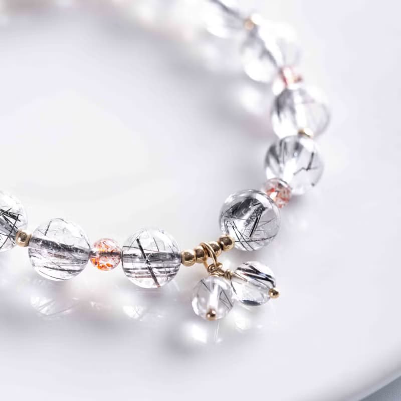 黑髮晶金草莓晶14KGF手鍊| 辟邪防小人 | 天然水晶手鍊禮物