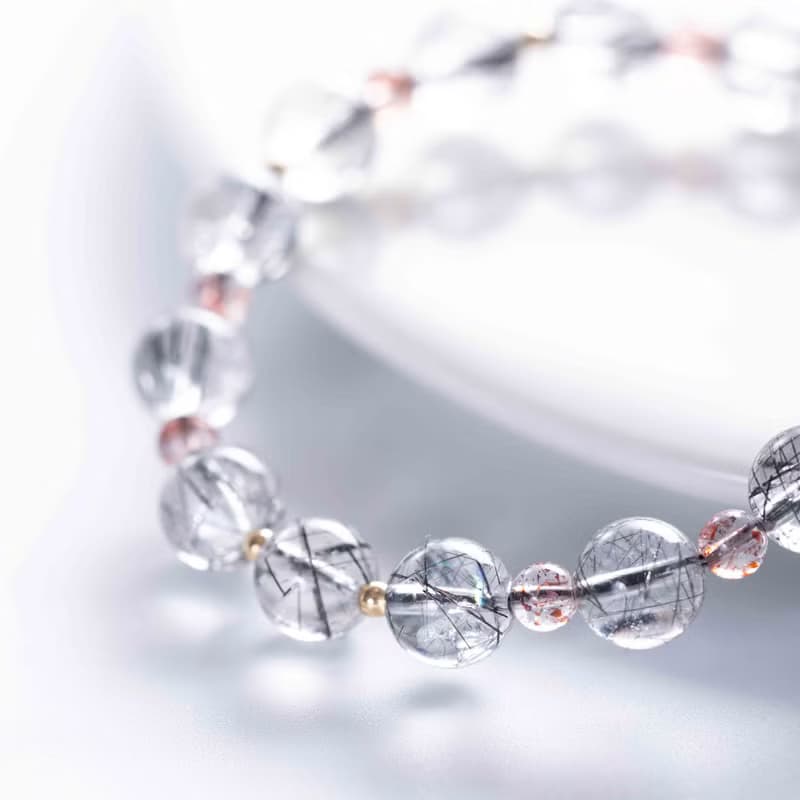 黑髮晶金草莓晶14KGF手鍊| 辟邪防小人 | 天然水晶手鍊禮物