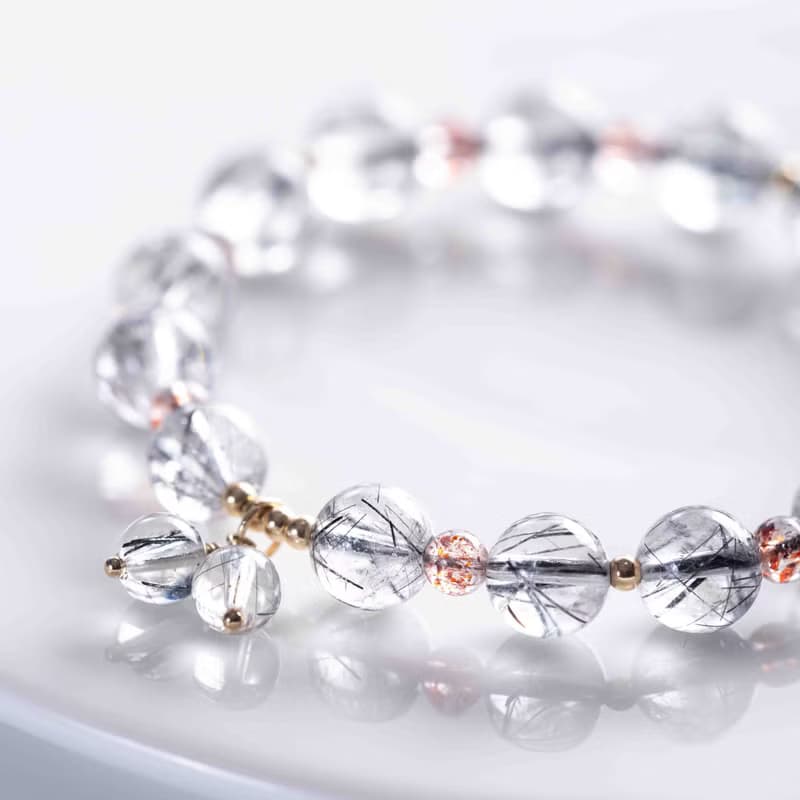 黑髮晶金草莓晶14KGF手鍊| 辟邪防小人 | 天然水晶手鍊禮物