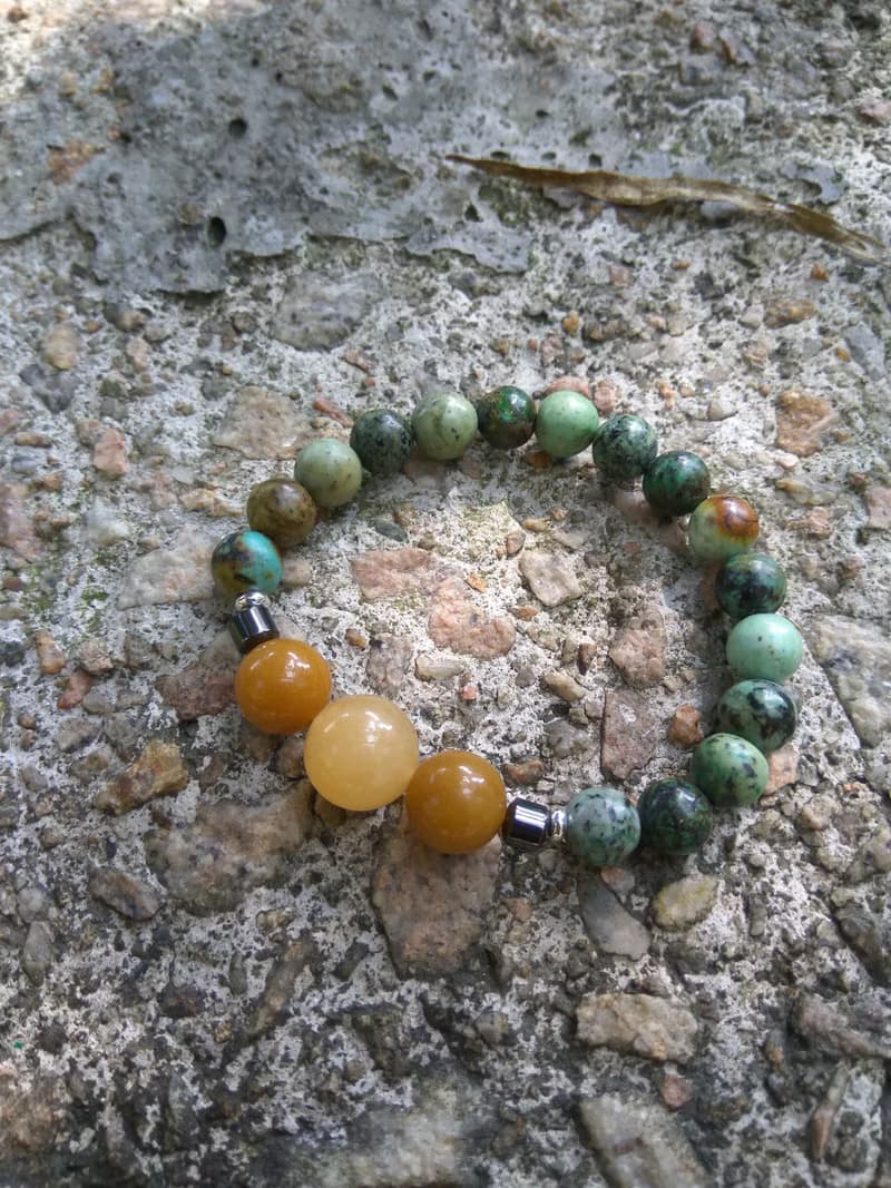 綠松石/ 黃玉/ 黑膽石/ 14K銀珠 天然石 中性 單圈手鍊